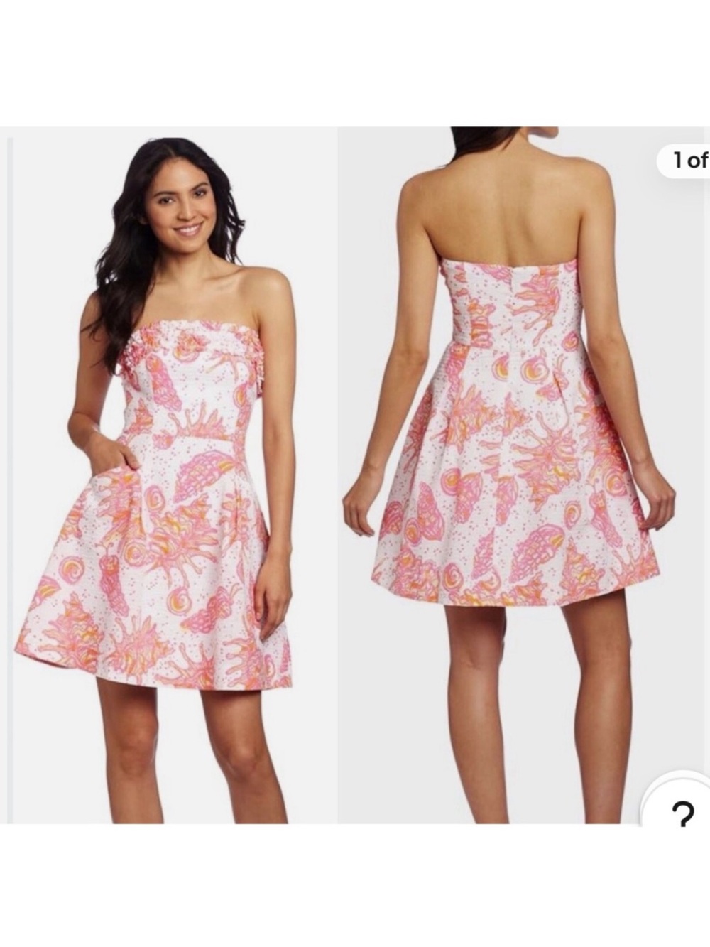 Lilly Pulitzer Strapless Pink and Orange A-Line Dress with shell pattern